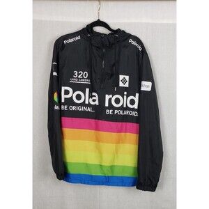 Polaroid Jacket Mens Large Black Rainbow Windbreaker Pullover Hooded 320 OneStep